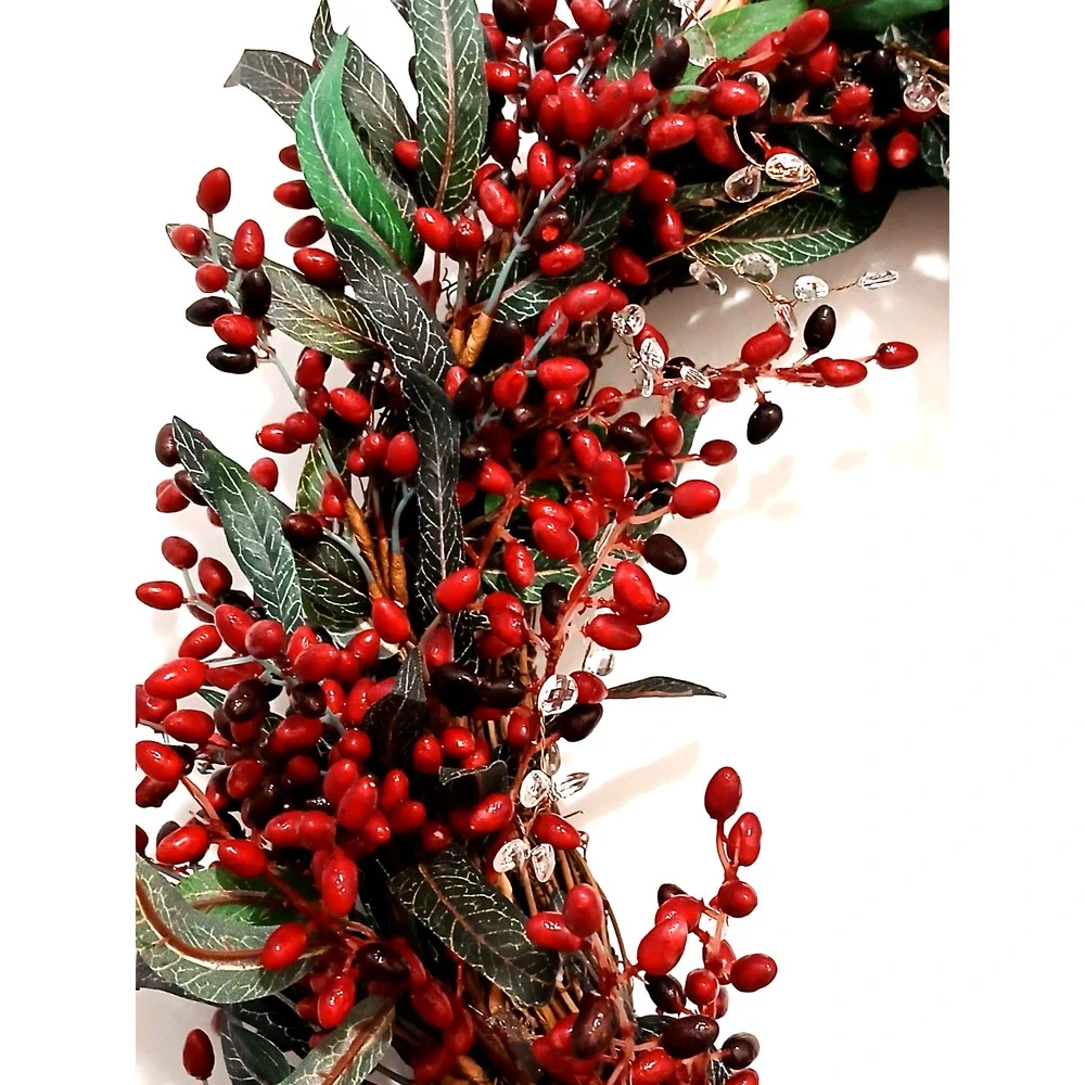 Winter Berries Door Wreath Realistic Red CARDINAL‎ Egg Nest Holiday Ice Crystals